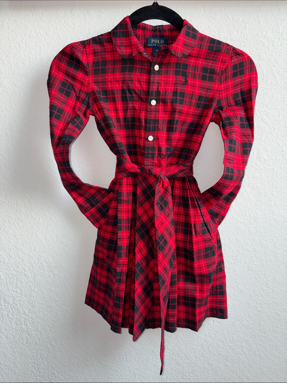 Polo by Ralph Lauren Red and Black Plaid Mini Shirt Dress